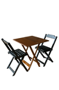 Ver imagem 1 de Conjunto Mesa Dobrável 70x70 Tampo Mdf e 02 Cadeiras Dobrável Retrátil:imbuia/preto