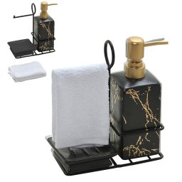 Kit para Banheiro Quadrado Marmorizado Preto e Dourado - 3 peças - 2