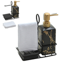 Ver imagem 1 de Kit para Banheiro Quadrado Marmorizado Preto e Dourado - 3 peças