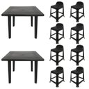 Ver imagem 1 de 2 Mesas Quadradas Desmontáveis de Plástico 90cm Preta + 8 Banquetas com Encosto