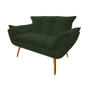 Namoradeira Decorativa Opala Suede Verde 2 Lugares Pés Madeira Ms Decor