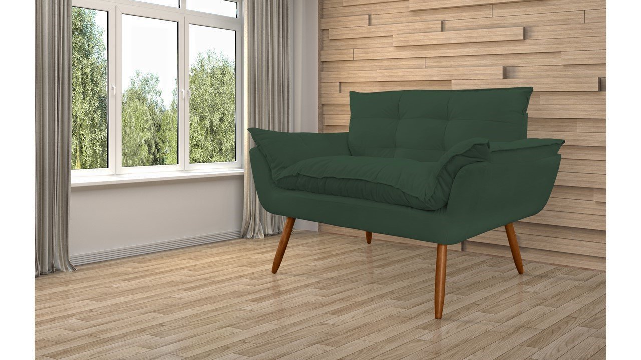 Namoradeira Decorativa Opala Suede Verde 2 Lugares Pés Madeira Ms Decor - 3