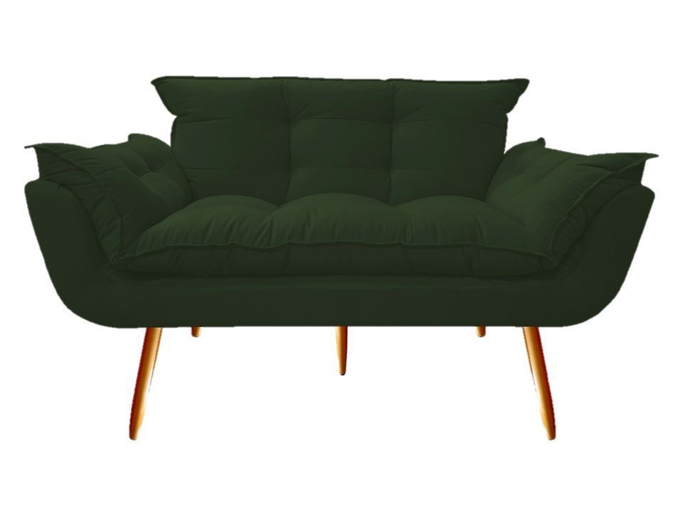 Namoradeira Decorativa Opala Suede Verde 2 Lugares Pés Madeira Ms Decor - 2