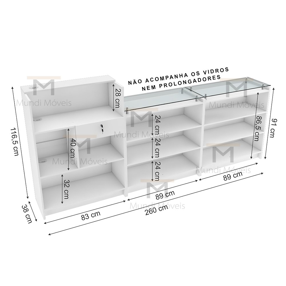 BALCÃO PRATELEIRAS DUPLA M55.2021.B (LOJA, ATENDE, ROUPAS) MUNDI MOVEIS - 2