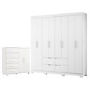 Ver imagem 1 de Guarda Roupa Casal Doble 8 Portas com Cômoda MDP Branco Albatroz Móveis