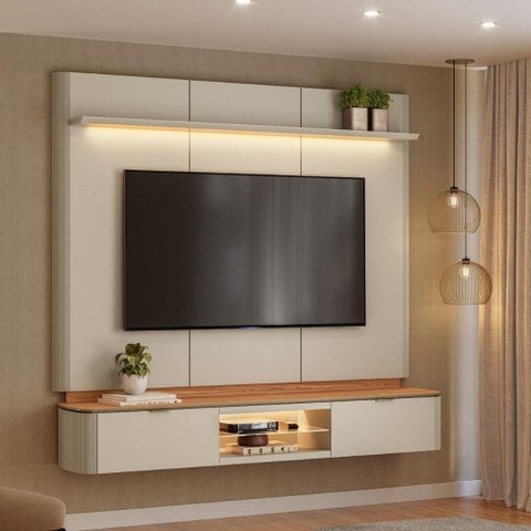 Painel Home TV Ferrara 166cm Canela Off White Fosco para Sala