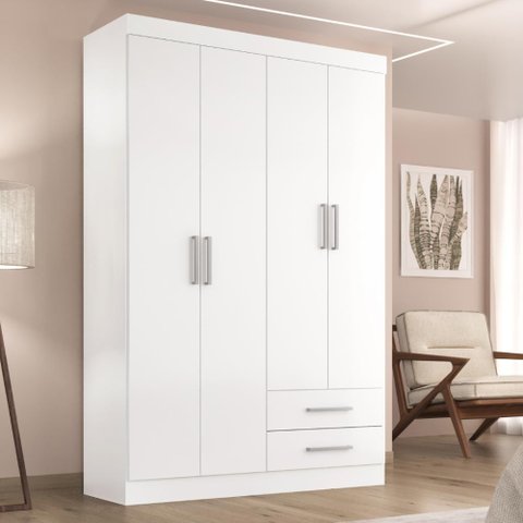 Guarda-Roupa Solteiro 4 Portas 2 Gav Branco Kioto