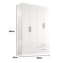 Ver imagem 3 de Guarda-Roupa Solteiro 4 Portas 2 Gav Branco Kioto