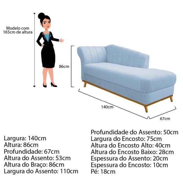 Recamier Vanessa 140cm Lado Esquerdo Corano Azul Bebê - Adj Decor - 4