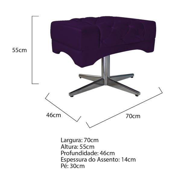 Kit 2 Poltronas e 2 Puffs Berlim Base Giratória de Metal Suede Roxo - Doce Sonho Móveis - 5