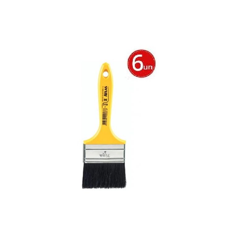 6 Trinchas Pinceis para Pintura Cerdas Preta 319 Atlas 3 Pol