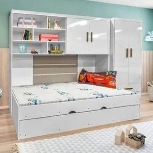 Jogo de Quarto Ayla 4 Peças - Roupeiro 2 Portas, Módulo Aéreo e Cama com Auxiliar - Phoenix Baby