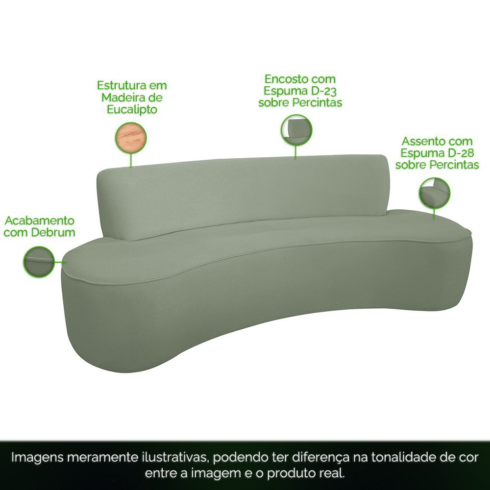 Sofá Orgânico 03 Lugares 180cm Mônaco Bouclê Verde Claro - CasaePoltrona - 3