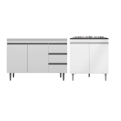 Kit Cozinha Andreia Pia 100 Cm e Balcão Cooktop Branco - Ajl Móveis