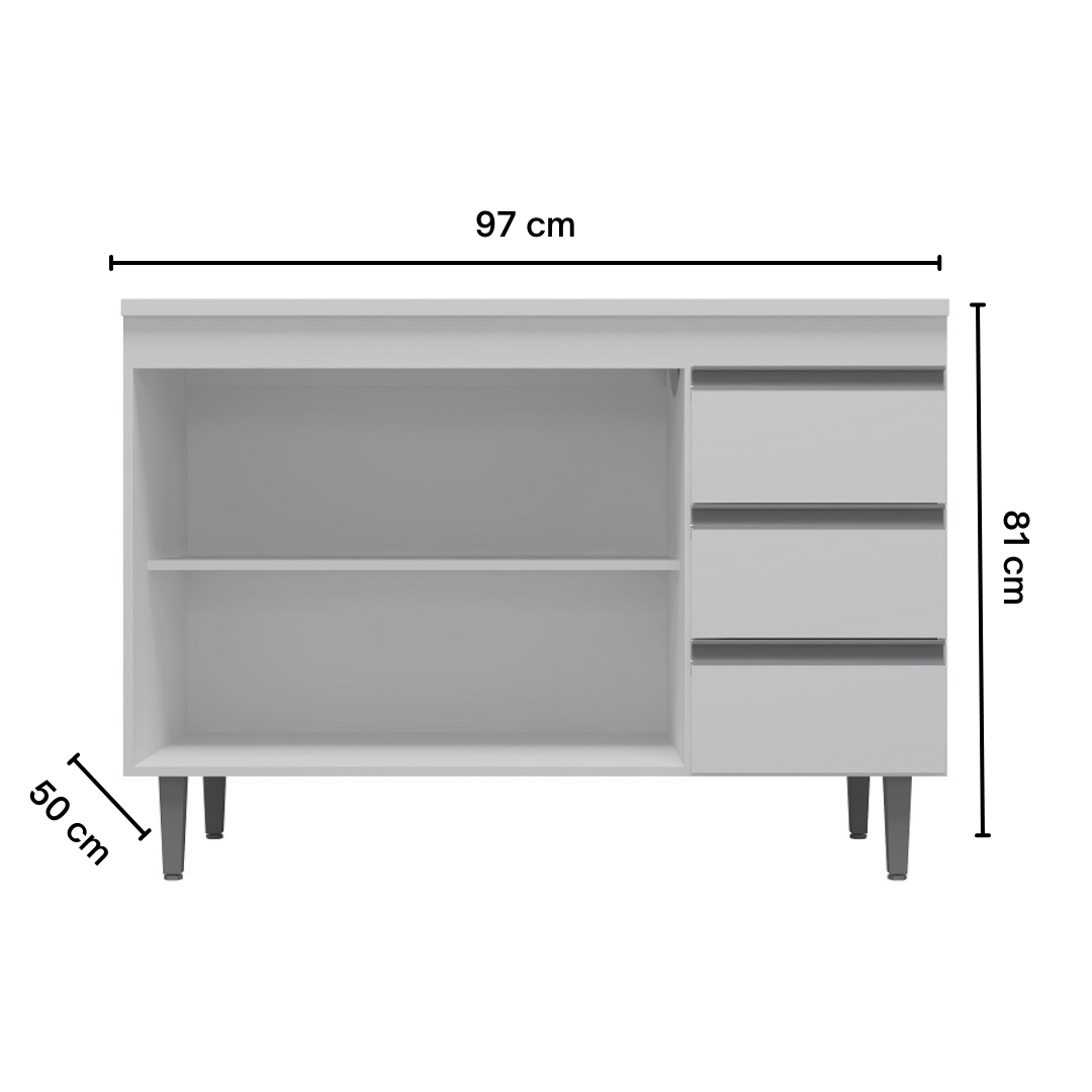 Kit Cozinha Andreia Pia 100 Cm e Balcão Cooktop Branco - Ajl Móveis - 4