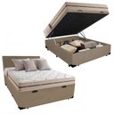 Ver imagem 1 de Cama Box Baú Casal com Cabeceira + Colchão De Molas Ensacadas Anjos Royal 64x188x138cm Bege