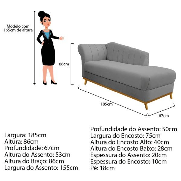 Recamier Vanessa 185cm Lado Direito Corano Cinza - Adj Decor - 4