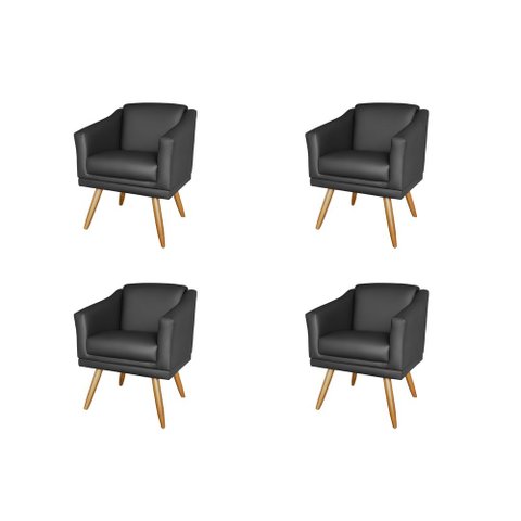 Kit 4 Poltronas Decorativa San Diego Sala Recepção Escritório Preto