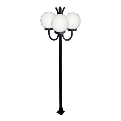 Poste Luminária Globo P Triplo Braço Curvo Cima Preto 200cm Ouro Minas L073POM