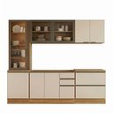 Ver imagem 1 de Cozinha Armario 5 Peças Cristaleira Balcao para Pia 258 cm Etna Carvalho Oak Off White Poliman
