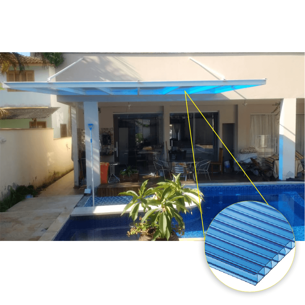 Ver imagem 4 de Cobertura Policarbonato Alveolar 6,00m x 6,00m - Azul 6mm