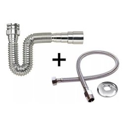 Sifão Sanfonado Universal Cr + Engate Flexível Trançado 40cm - 1