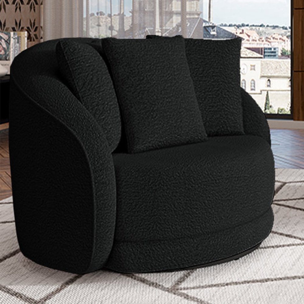 Poltrona Decorativa Base Giratória Galáxia com Almofadas Boucle Preto G45 - Gran Belo