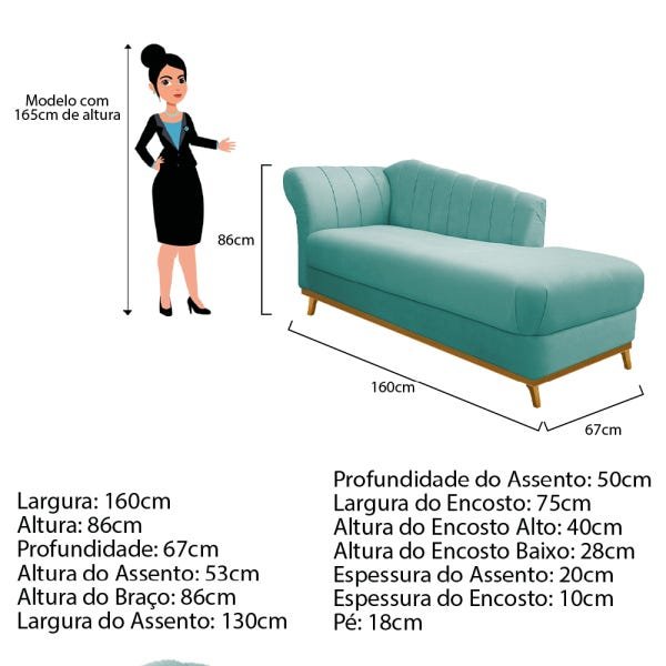 Recamier Vanessa 1,60M Lado Esquerdo Suede Azul Tiffany - ADJ Decor - 4