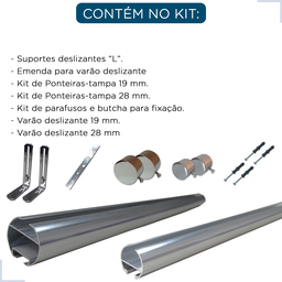 Kit Varão Trilho Suisso Deslizante Wave Duplo 19/28mm 3,0m - 3