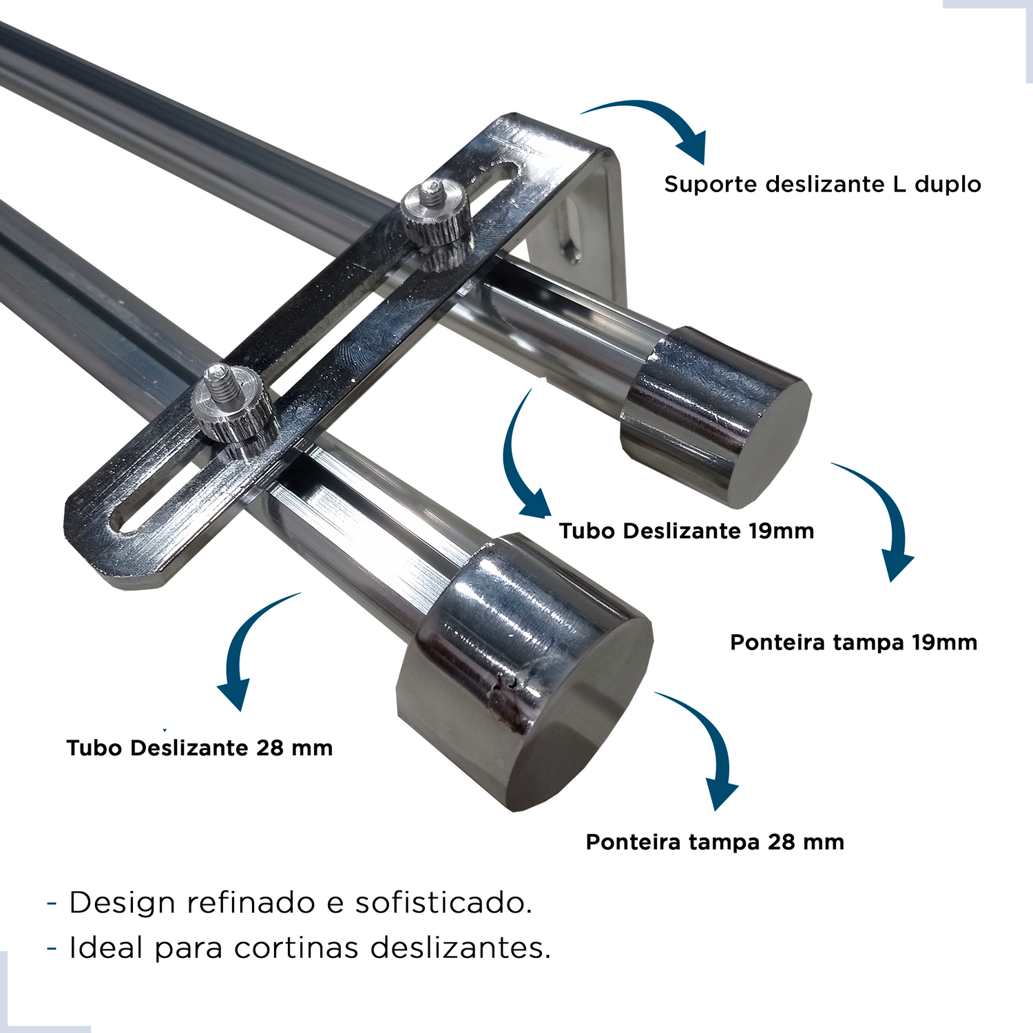 Kit Varão Trilho Suisso Deslizante Wave Duplo 19/28mm 3,0m - 2