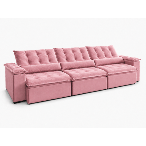 Sofá Retrátil e Reclinável Antonella 3,20 m — 3 Módulos com Assento em Espuma D33:Rosa