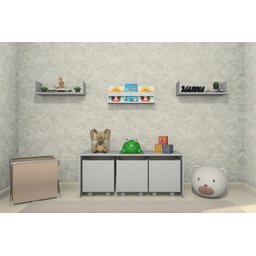 Mesa Organizadora de Brinquedos com 3 Baús 100% Mdf Plancasa Cinza Cristal Tx - 2