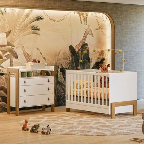 Quarto de Bebê Fantasia com Cômoda, Berço Mini Cama- Qmove