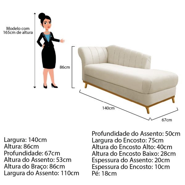 Recamier Vanessa 140cm Lado Esquerdo Corano Bege - Adj Decor - 4