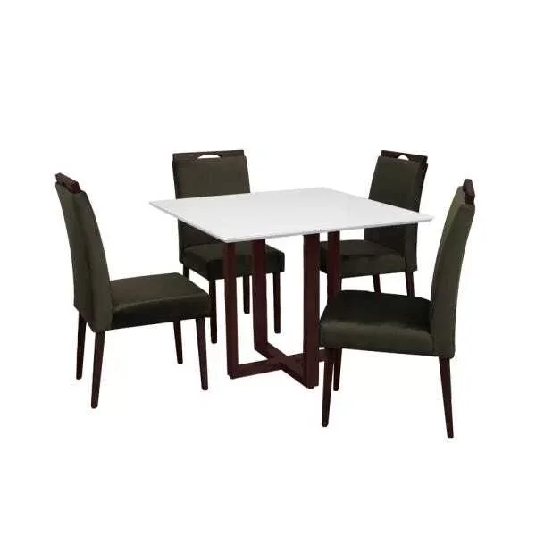 Conjunto Mesa De Jantar Sofia Off White 100cm Mel 4 Cadeiras Estofadas Mel Com Marrom - 2