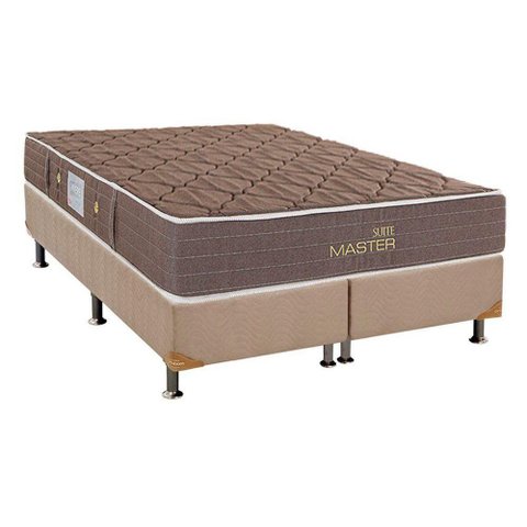 Cama Box Queen: Colchão Molas Bonnel Herval Suite Master + Base CRC Suede Bege(158x198)