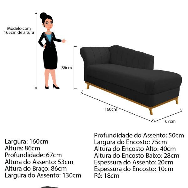 Recamier Vanessa 160cm Lado Esquerdo Corano Preto - Adj Decor - 4