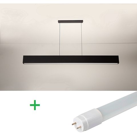 Luminária Pendente Retangular 125cm Preto + 1 Lâmpada TuboLED 18w - Branco Frio 6500k