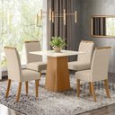 Ver imagem 1 de Mesa de Jantar Dora 90cm Canto Reto sem Vidro Ambiente Nature Off White com 4 Cadeiras Bella Linho -