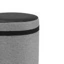 Ver imagem 3 de Puff Redondo Comprido Tecido Cinza Linho Listra e Corino Preto Elegante Macio Suporta 120kg Decoraçã