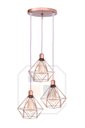 Ver imagem 1 de Lustre Pendente Aramado Rose Gold Base Tripla C/ Lâmpada Fio Cristal