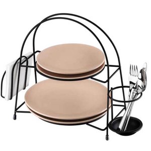 Suporte Porta Pratos Talheres Guardanapos Alice Schmitt Preto Fosco Bancada