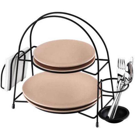 Suporte Porta Pratos Talheres Guardanapos Alice Schmitt Preto Fosco Bancada