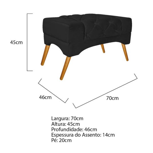 Kit Poltrona e Puff Decorativos Berlim Suede Preto - Doce Sonho Móveis - 5