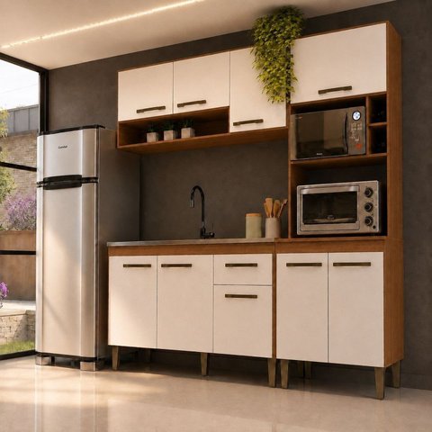 Cozinha Completa Modulada Aurora 1,84 m com Tampo e Torre Quente