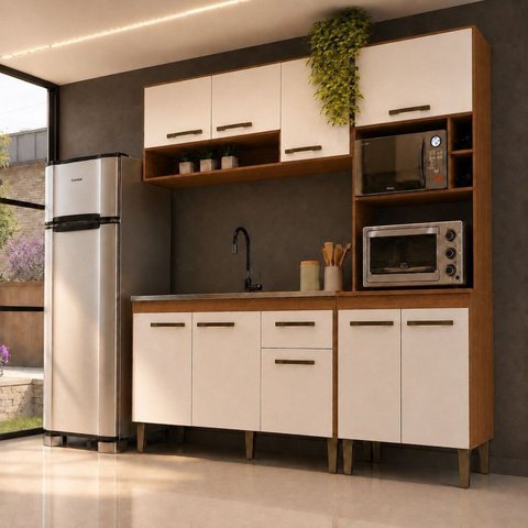 Cozinha Completa Modulada Aurora 1,84 m com Tampo e Torre Quente