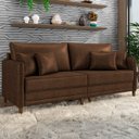 Ver imagem 1 de Sofá 3 Lugares Living 212cm Pé Madeira Zoe Sintético Marrom Z08 - Mpozenato