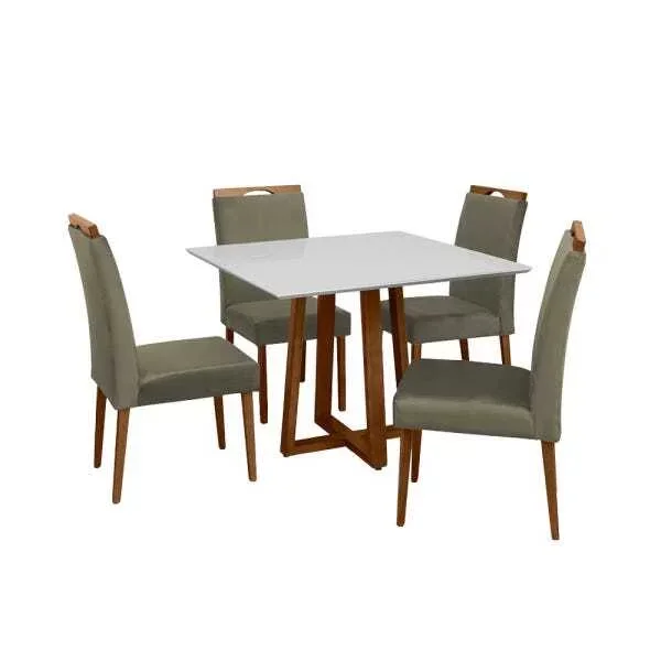 Conjunto Mesa De Jantar Isabel Off White 120x90cm Mel 4 Cadeiras Estofadas Mel Com Capuccino - 2