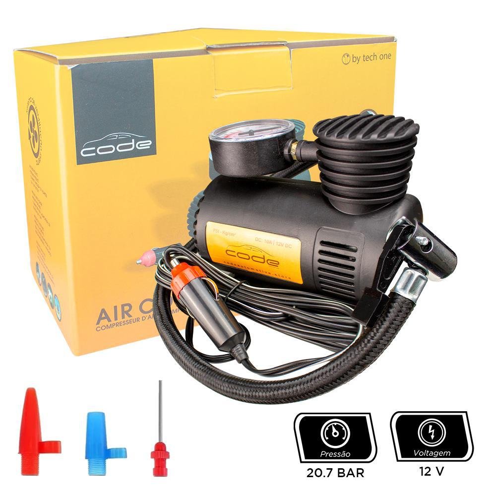 Compressor de Ar Pneu Automotivo 12v Preto - Code - 7