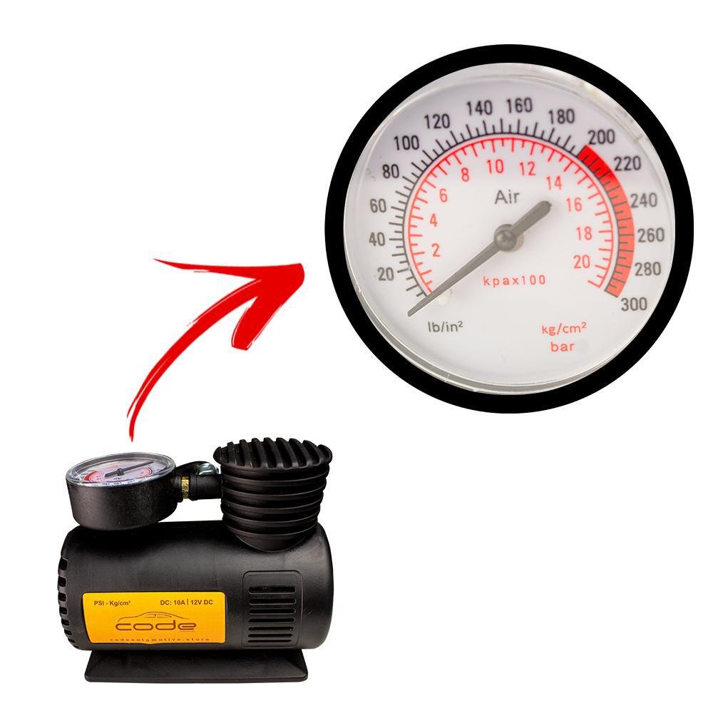 Compressor de Ar Pneu Automotivo 12v Preto - Code - 3